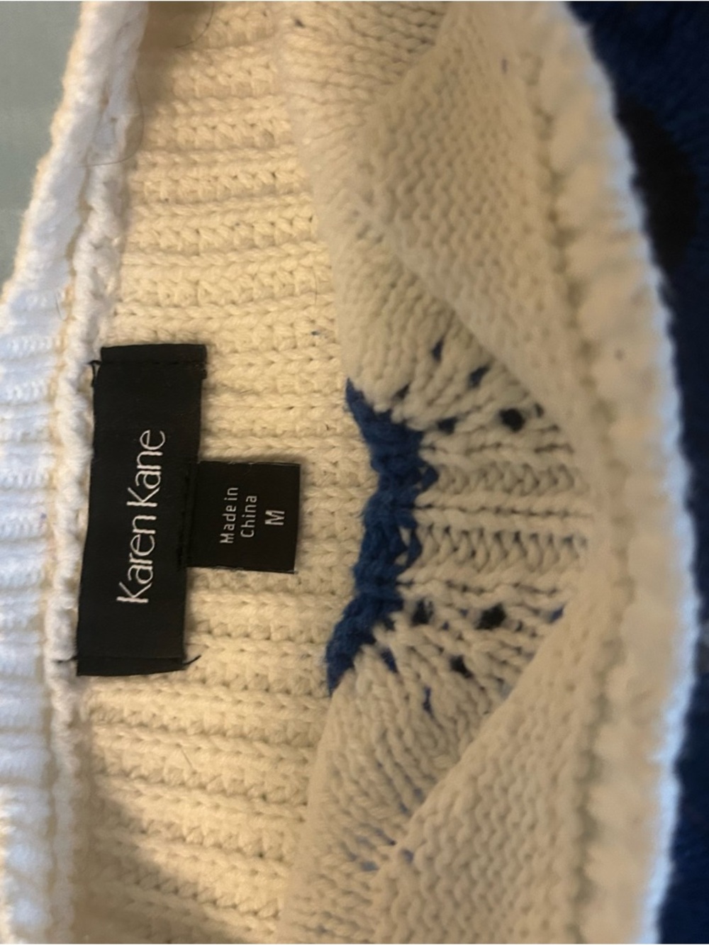 Karen Kane Wave-Stripe Crewneck Sweater in Ivory and Blue - Picture 2 of 2